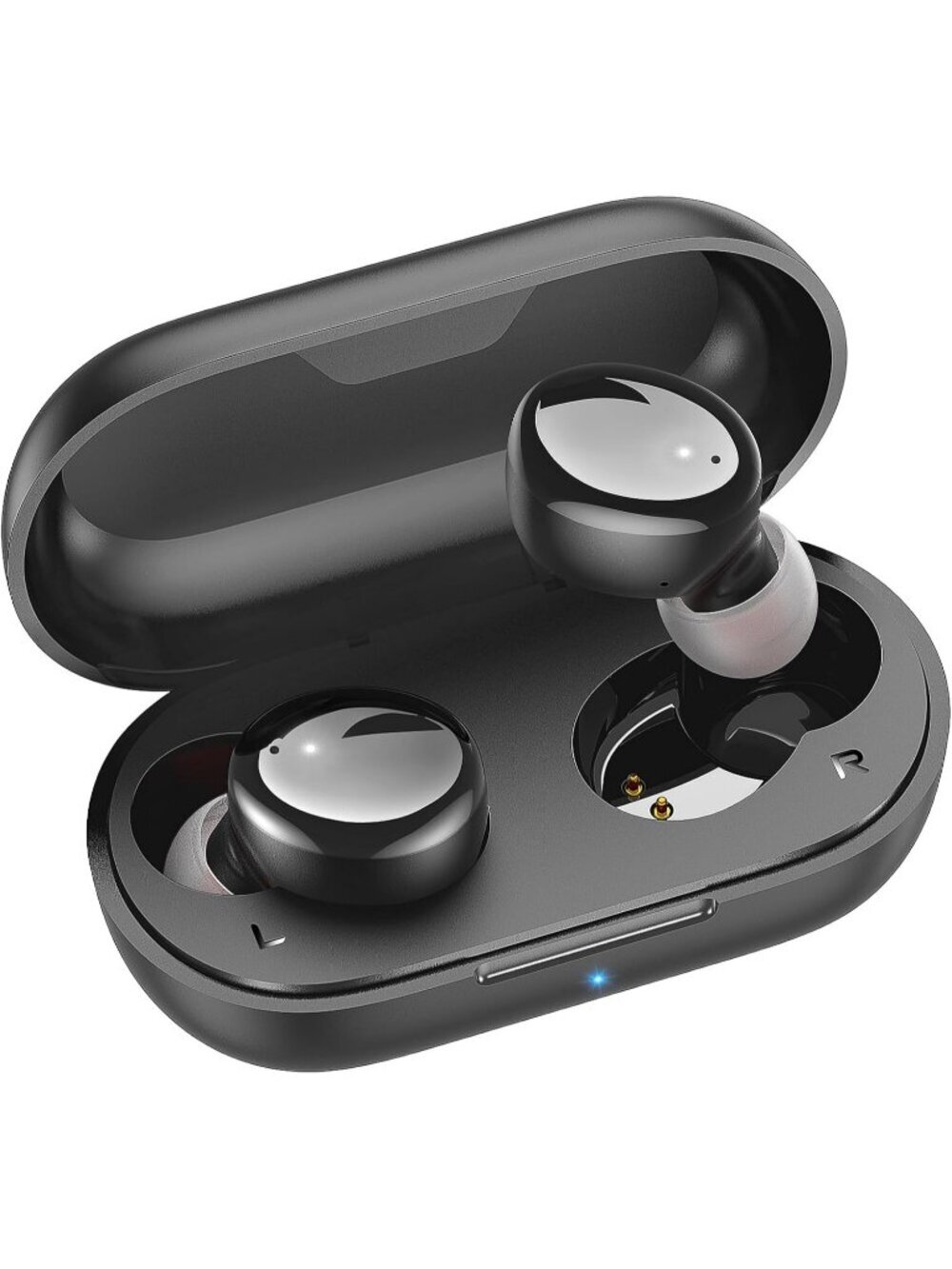 Wireless Glossy Black Earbuds Bluetooth Deep Bass Sound Built in Mics Clear Call
